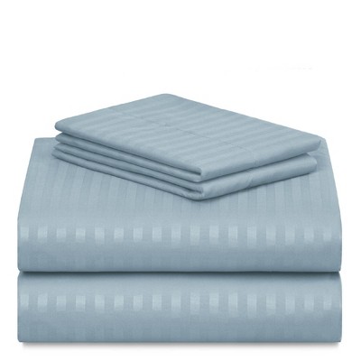 Light Blue Striped Twin XL Bamboo Microfiber Sheet Set