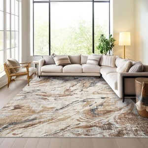 Acekool 5x7 Modern Abstract Area Rug, Machine Washable, Non-Slip, Faux Wool Soft Low Pile Carpet for Living Room, Bedroom, Blue - 1 of 4