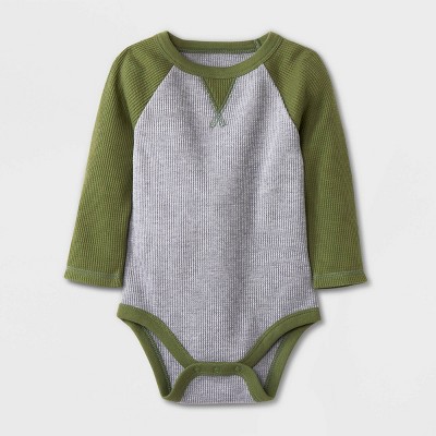 Image of Baby Boys' Dorito Raglan Thermal Long Sleeve Bodysuit - Cat & Jack™ Olive Green/Gray 3-6M
