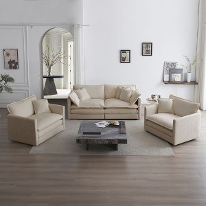 3 Piece Sofa Set with Arm Pillows and Toss Pillows Sofa Set Include 2 Piece of Arm Chair and One 2 Seat Sofa Green Chenille - 1 of 4