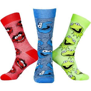 Disney The Muppets Kermit Gonzo Animal 3 Pair Men's Crew Socks - 1 of 4