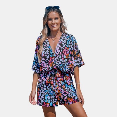 Women's Multicolored Leopard Print Lace Up Romper - Cupshe