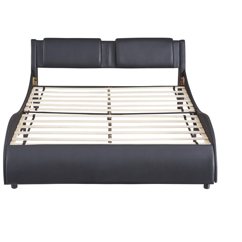 Upholstered Faux Leather Platform Bed with LED Light Bed Frame with Slatted-ModernLuxe, 4 of 12
