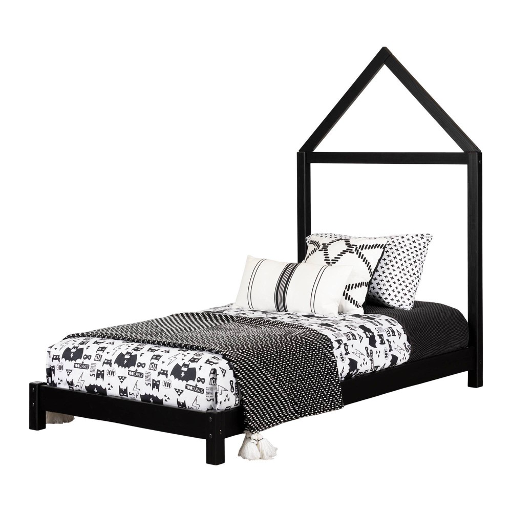Photos - Bed Frame Sweedi Kids' Bed with House Frame Headboard Matte Black - South Shore
