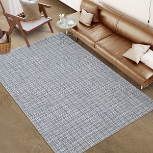 Washable Area Rugs Modern Plaid Indoor Floor Carpet with Non-Slip Backing Stain-Resistant Soft Low Pile Rugs for Living Room - 1 of 4