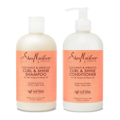 SheaMoisture Shampoo & Conditioner Bundle for Curly Hair, Coconut Hibiscus Curl & Shine with Fair Trade Shea Butter - 26oz/2pk