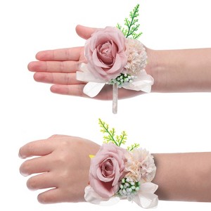 Unique Bargains Silk Wedding Artificial Rose Boutonniere and Wrist Corsage Set - 1 of 4