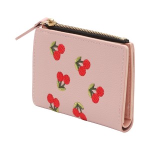 Unique Bargains PU Leather 2-Fold Cherry Blossom Card Case 4.9x3