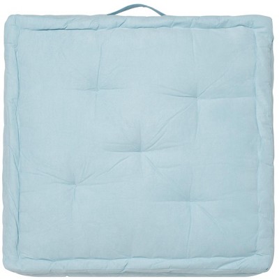 Light Blue Velvet Tufted Square Floor Pillow with Handle