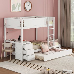 TIRAMISUBEST Twin-Over-Twin/Full-Over-Full Size Bunk Bed with Twin size Trundle, Storage Drawers and Desk, Solid Wood Bunk Bedframe w/ Ladder for Kids - 1 of 4