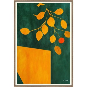23"x33" Golden Autumn Leaves by Bo Anderson Framed Canvas Wall Art Print Bronze - Amanti Art: Modern Style, Polystyrene Frame, Botanical Theme - 1 of 4
