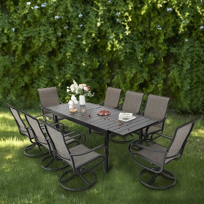 9pc Patio Dining Set with Expandable Steel Table & 360 Swivel Sling Arm Chairs - Captiva Designs