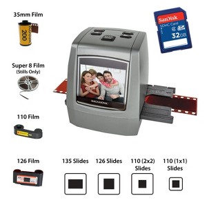 Magnasonic All-In-One High Resolution 24MP Film Scanner, Converts Film, Slides & Negatives, with Bonus 32GB SD Card - Silver - 1 of 4