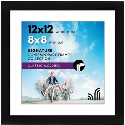 Americanflat 12x12 Picture Frame with Shatter-Resistant Glass - Use as 8x8 Frame with Mat or 12x12 Frame Without Mat - Signature Collection - Black