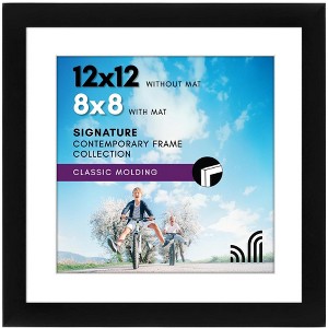 Americanflat 12x12 Picture Frame with Shatter-Resistant Glass - Use as 8x8 Frame with Mat or 12x12 Frame Without Mat - Signature Collection - Black - 1 of 4