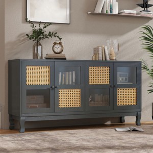 59" Sideboard Buffet Cabinet, Accent Storage Cabinet with Glass Doors, Wooden Coffee Bar Cabinet for Kitchen Living Room Hallway - 1 of 4