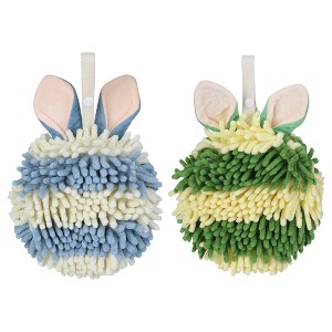 REGALWOVEN Cute Rabbit Shape Fluffy Chenille Soft Absorbent Hand Towel 2 Pcs - 1 of 4