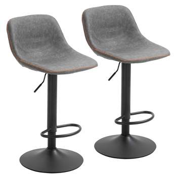 HOMCOM Adjustable Bar Stools Set of 2, Swivel Bar Height Chairs Barstools Padded with Back for Kitchen, Counter, and Home Bar
