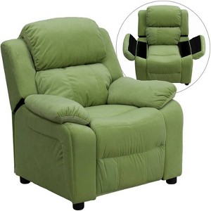 Deluxe Padded Contemporary Kids Recliner with Storage Arms Microfiber Avocado Green - Riverstone Furniture