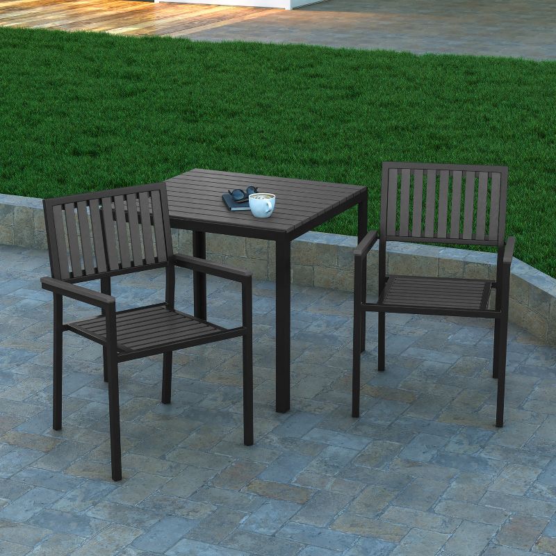 Emma and Oliver Set of 2 Modern Weather and Rust Resistant Black Steel Stacking Chair with Arms and Polyresin Seat and Back for Indoor and Outdoor Use, 4 of 12