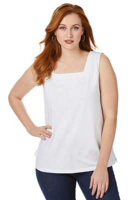 Jessica London Women's Plus Size Stretch Cotton Square Neck Tank
