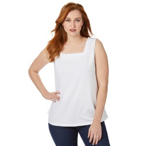 Jessica London Women's Plus Size Stretch Cotton Square Neck Tank - 1 of 4