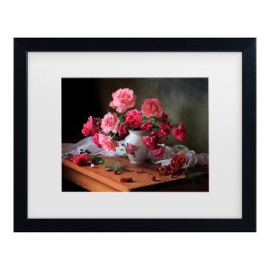 Trademark Fine Art - Tatyana Skorokhod Still Life With Roses And Berries Matted Framed Art - 1 of 4