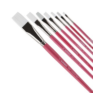 Creative Mark Pro White Soft Filament Acrylic Paint Brushes - Assorted Flat Set of 7 - Seamless Ferrule - Short Wood Handle Brushes for Acrylic - 1 of 4