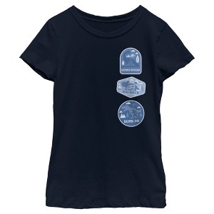Girl's Jurassic World: Dominion Destination Travel Dinosaur Badges T-Shirt - 1 of 4