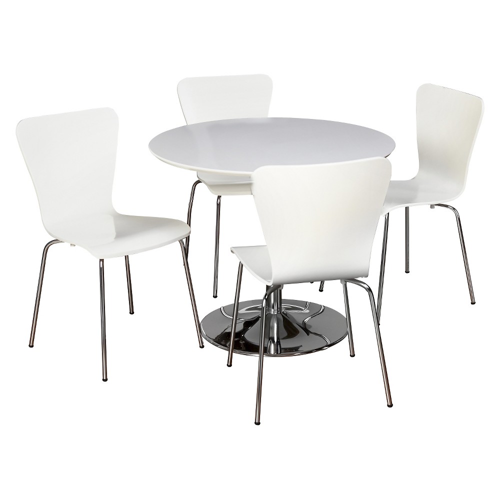 5pc Hillsboro Dining Set White - Buylateral: Modern Round Table, 4 Stackable Chairs
