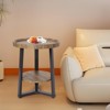 Round End Table, 19.69 in Wood Tabletop & Black Metal Frame, 2-Tier Side Table for Living Room, Bedroom - 2 of 4