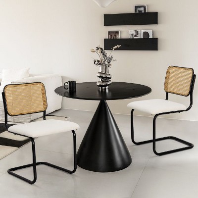CAVINAS Mid-Century Modern Rattan Dining Chairs Set of 2, Velvet Kitchen Side Chair with Natural Cane Back