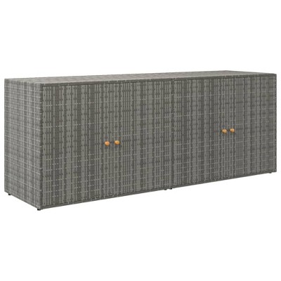 Gray Poly Rattan and Acacia Wood Garden Storage Cabinet