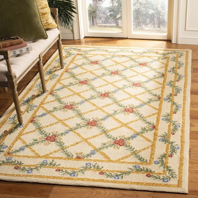 Ivory Floral Hand-Knotted Wool Rectangular Area Rug
