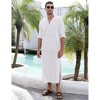 Clearlove Men's Long Sleeve Kaftan Thobe Robe Linen Cotton Blend Side Slit Lounge Shirt with Pockets Relaxation Wear - 4 of 4