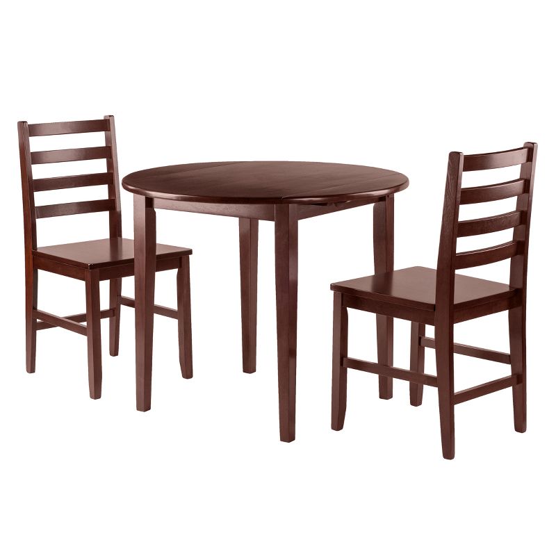3pc Clayton Drop Leaf Dining Set with 2 Ladderback Chairs Walnut - Winsome, 1 of 5