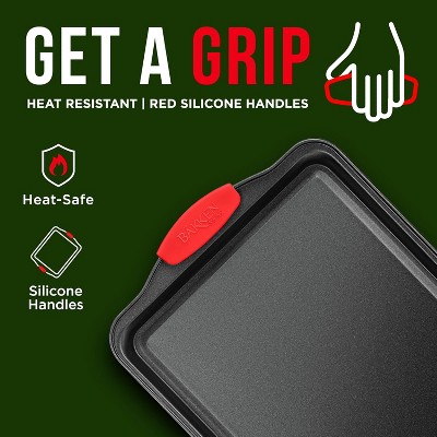 Nonstick Carbon Steel Cookie Sheet Pan Set with Red Handles
