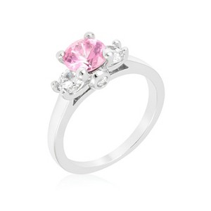 Slickblue Charming Mini Pink Ice / Pink Tourmaline Triplet Ring - Rhodium-Plated 3-Stone Bridal Jewelry - 1 of 3