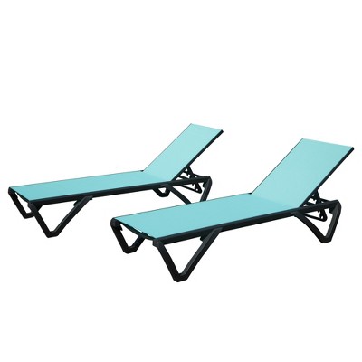 Gulches 2 PC Aluminum Plastic Patio Chaise Lounge with 5 Position Adjustable Backrest and Wheels, Reclining Chair, Lake Blue