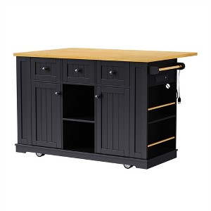 OUTSUPPLY Large Kitchen Island, Drop Leaf, 5 Wheels, Internal Door Racks & Storage, Mobile Cart for Kitchen Dining Room - 1 of 4