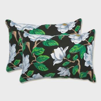 Set of 2 Magnolia Outdoor/Indoor Oversized Rectangular Throw Pillows Black - Pillow Perfect