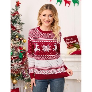 Women's Ugly Christmas Sweaters Snowflake Reindeer Long Sleeve Knit Xmas Sweater Pullover Tops - 1 of 4