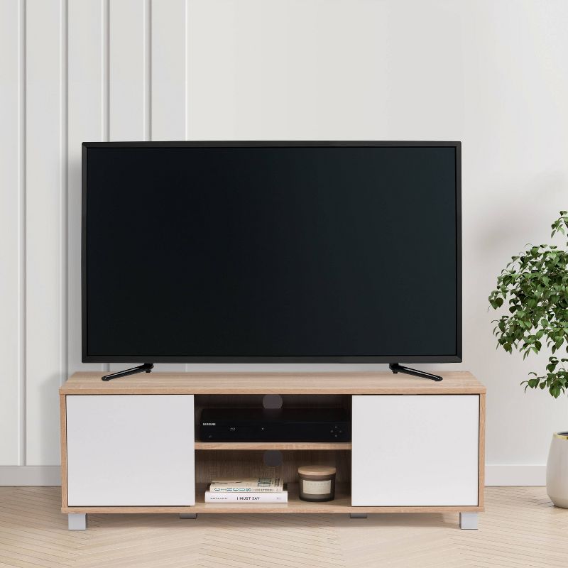 Hollywood Wood Grain TV Stand for TVs up to 55&#34; with Doors White and Brown - CorLiving, 2 of 12
