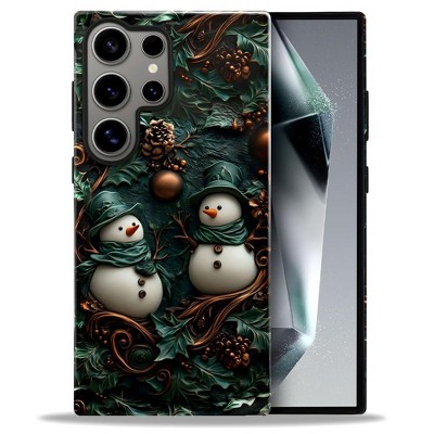 BONGEEK Case Compatible with Samsung Galaxy S24 Ultra,Scratch Resistant Hybrid 2-Layer Hard Shell Bright Phone Case,Christmas Retro Snowman Green