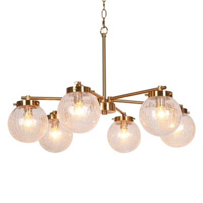 LNC Ariene 6-Light 28" Modern Sputnik Large Chandelier, Polished Gold with Crackle Globe Glass
