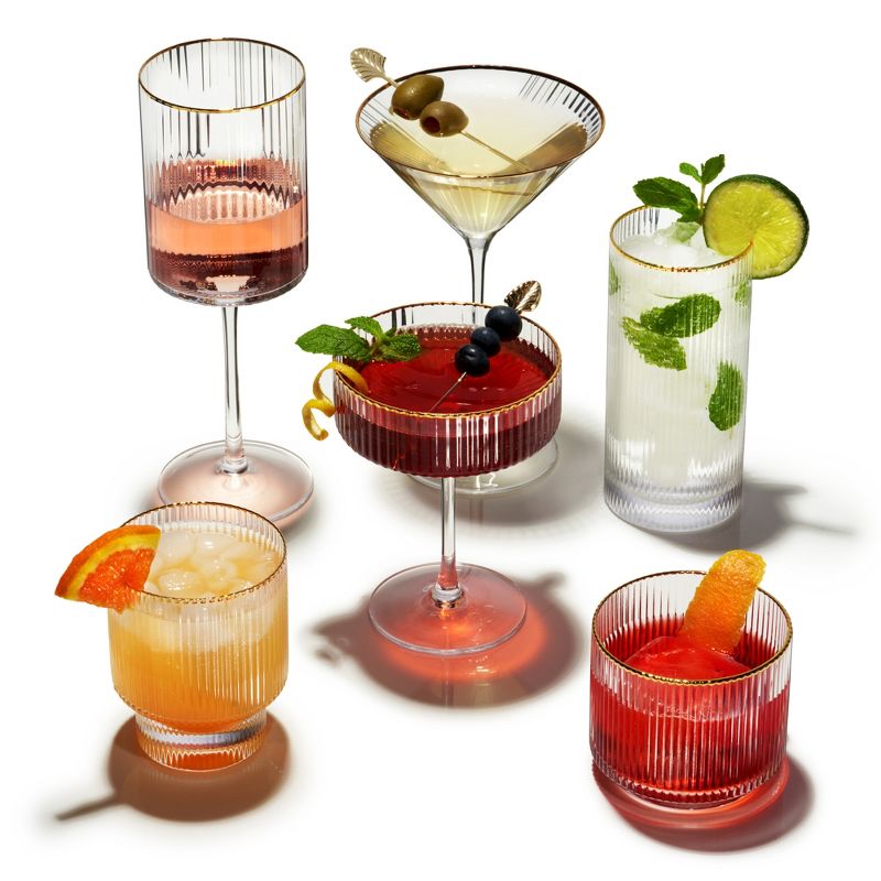 Viski Meridian Martini Glasses - Stemmed Fun Cocktail Glasses - Art Deco Ripple Gold Rimmed Crystal Glassware - 7.8oz Set of 2, 2 of 8