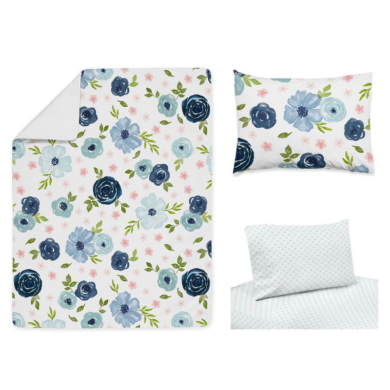 5pc Watercolor Floral Toddler Kids&#39; Bedding Set Pink and Blue - Sweet Jojo Designs, 5 of 8