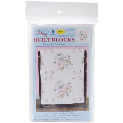 Jack Dempsey Stamped White Quilt Blocks 18"X18" 6/Pkg-Fluttering Butterflies
