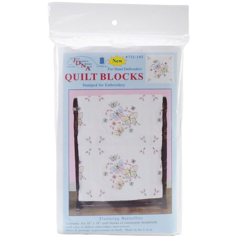 Jack Dempsey 18 x 18-inch Fluttering Butterflies Stamped Quilt Blocks White Pack of 6 