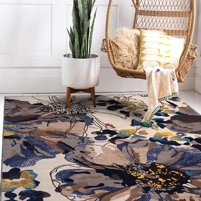 Cream Floral Non-Slip Synthetic 5' x 7' Area Rug